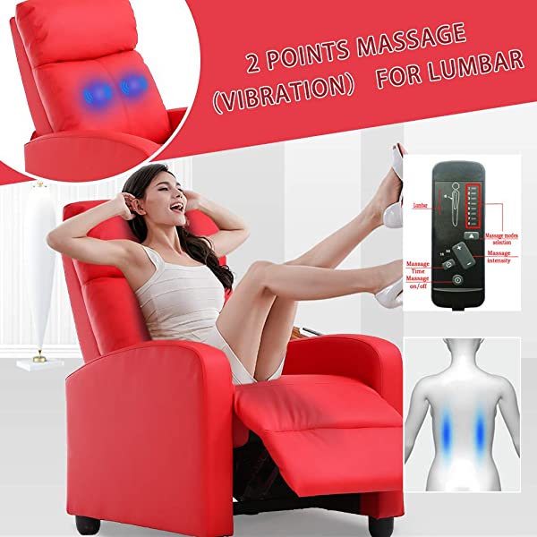 Recliner Chair for Living Room Massage Recliner Sofa Reading Chair Winback Single Sofa Home Theater Seating Modern Reclining Chair Easy Lounge with PU Leather Padded Seat Backrest (Brown)