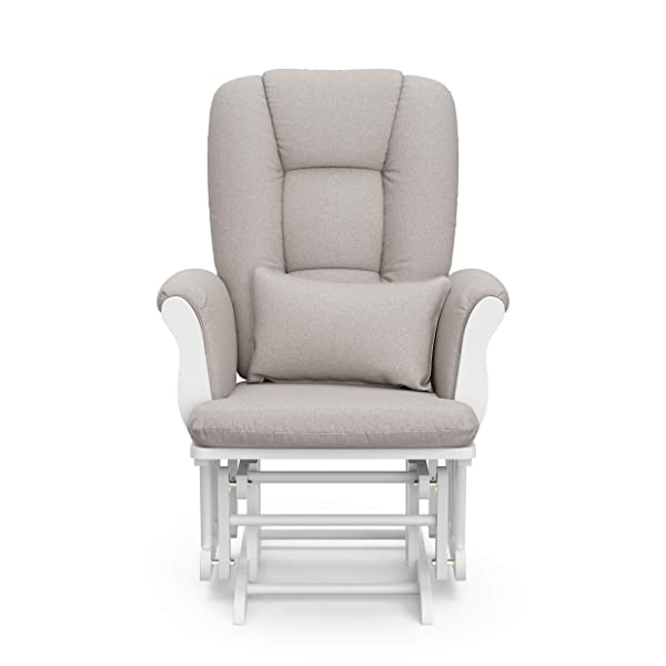 Storkcraft Tuscany Custom Glider and Ottoman with Free Lumbar Pillow, Black/Grey, Cleanable Upholstered Comfort Rocking Nursery Chair with Ottoman Black/Gray