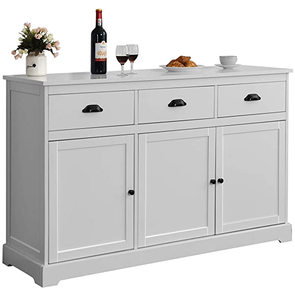Giantex Sideboard Buffet Server Storage Cabinet Console Table Home Kitchen Dining Room Furniture Entryway Cupboard with 2 Cabinets and 3 Drawers Adjustable Shelves, White (White)