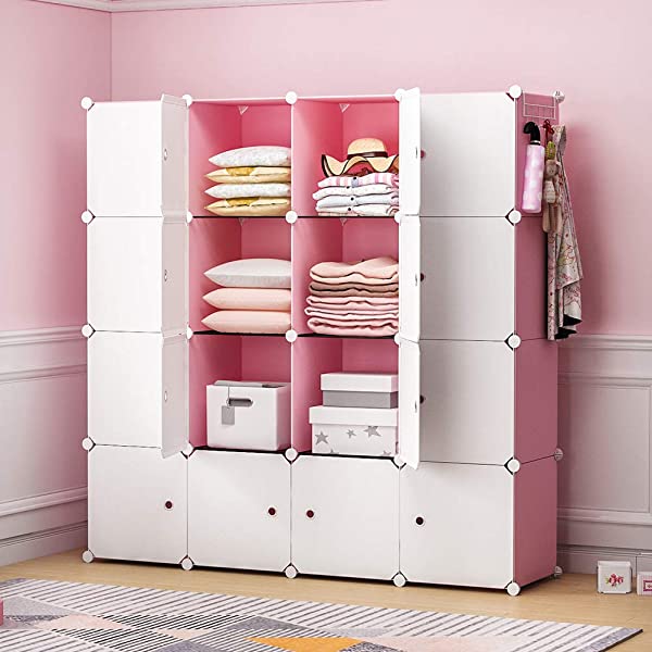 YOZO Cube Storage Organzier Portable Closet Wardrobe Bedroom Dresser (71x14x71 inches) Portable Closet Cube Shelf Armoire Pantry Cabinet, 25 Cubes, Blue 25Cubes Blue