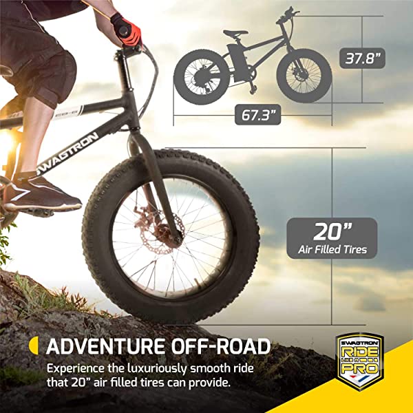 Swagtron EB-6 Bandit E-Bike 350W Motor, Power Assist, 4” Tires, 20” Wheels, Removable 36V Lithium Ion Battery, Dual Disc Brakes– Electric Bike 7-Speed Shimano SIS Shifting Built for Trail Riding White
