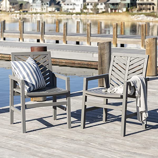 Walker Edison 5 Person Outdoor Wood Chevron Patio Furniture Dining Set Table Chairs Bench All Weather Backyard Conversation Garden Poolside Balcony, 4 Piece, Brown Brown 4 Piece Dining Set