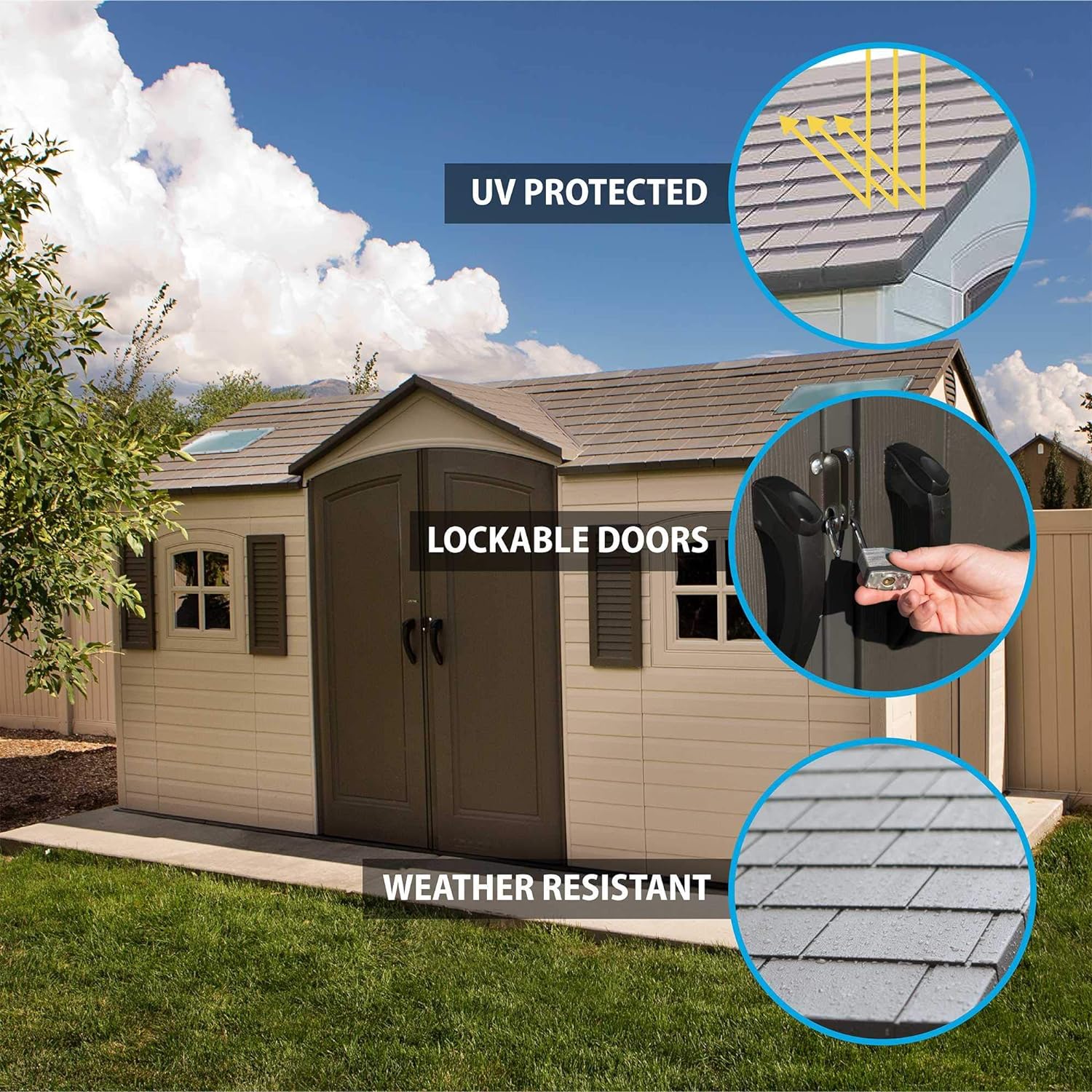 Lifetime 60079 Outdoor Storage Shed, Desert Sand, 15 x 8 ft - Double Door