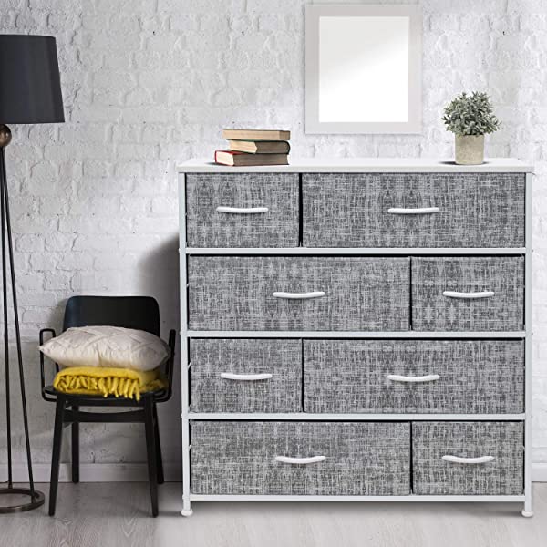 Sorbus Dresser with 8 Drawers - Furniture Storage Chest Tower Unit for Bedroom, Hallway, Closet, Office Organization - Steel Frame, Wood Top, Easy Pull Fabric Bins (White)