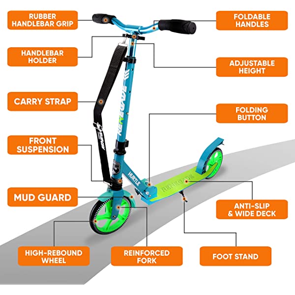 Hurtle Scooter – Scooter for Teenager – Kick Scooter – 2 Wheel Scooter with Adjustable T-Bar Handlebar – Folding Adult Kick Scooter with Alloy Anti-Slip Deck Pink