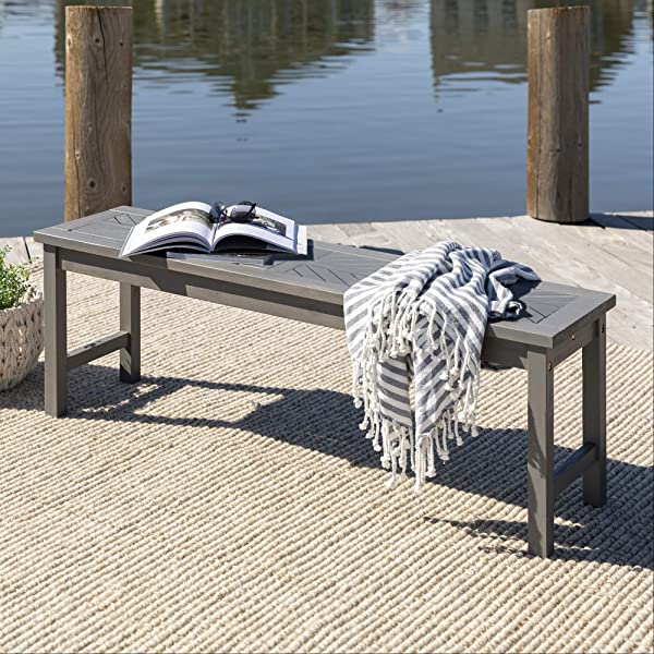 Walker Edison 5 Person Outdoor Wood Chevron Patio Furniture Dining Set Table Chairs Bench All Weather Backyard Conversation Garden Poolside Balcony, 4 Piece, Brown Brown 4 Piece Dining Set