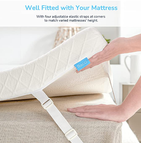 RECCI 2 inch mattress cover queen size, pressure memory foam mattress cover to relieve back pain, foam mattress cover with removable and washable cover