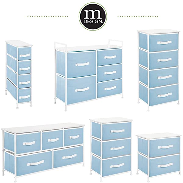 mDesign Storage Dresser End/Side Table Night Stand Furniture Unit - Small Standing Organizer for Bedroom, Office, Living Room, and Closet - 2 Drawer Removable Fabric Bins - Gray/White Grey