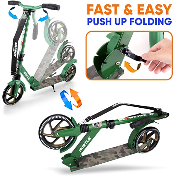 Hurtle Scooter – Scooter for Teenager – Kick Scooter – 2 Wheel Scooter with Adjustable T-Bar Handlebar – Folding Adult Kick Scooter with Alloy Anti-Slip Deck Pink