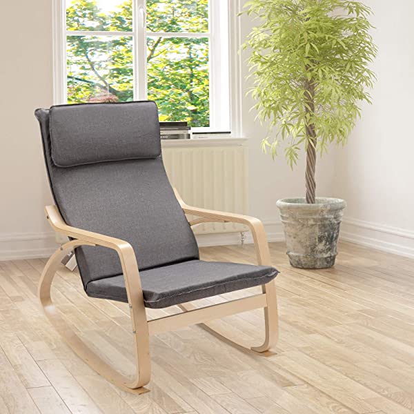 Giantex Rocking Chair with Removable Upholstered Cushion, Stable Wooden Frame Relaxing Modern Leisure Armchair Suitable for Living Room, Bedroom, Balcony, Nursery Room Ergonomic Chair(1, Beige) 1 Beige