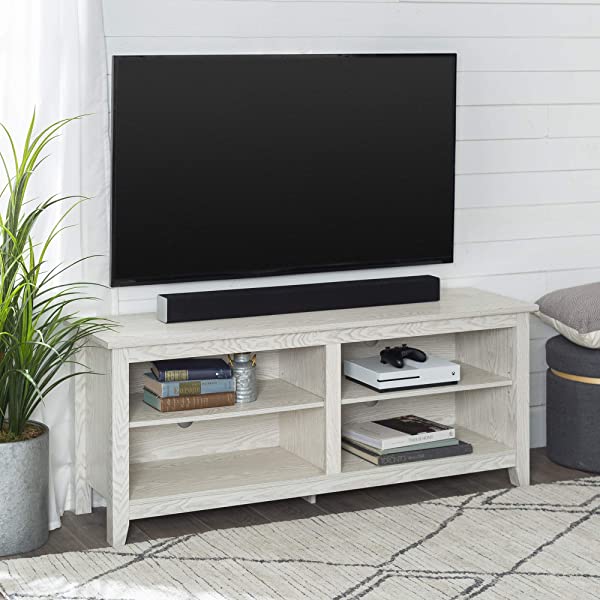 Walker Edison Wren Classic 4 Cubby TV Stand for TVs up to 65 Inches, 58 Inch, Black Black 58 InchTV Stand