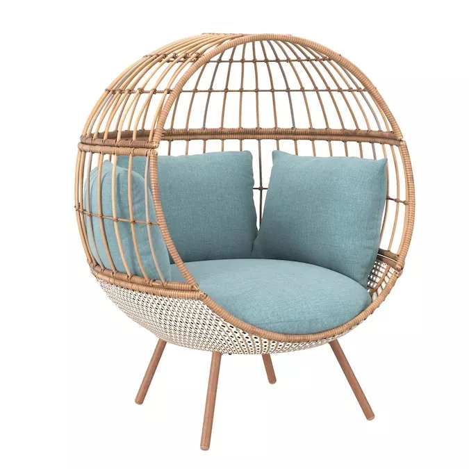BRUMFIELD WOVEN TEAK METAL FRAME EGG CHAIR
