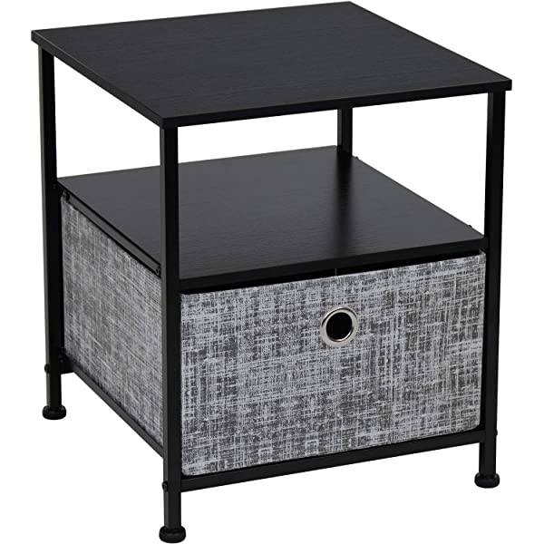 Sorbus Nightstand 1-Drawer Shelf Storage- Bedside Furniture & Accent End Table Chest for Home, Bedroom, Office, College Dorm, Steel Frame, Wood Top, Easy Pull Fabric Bins (Rustic Wood)
