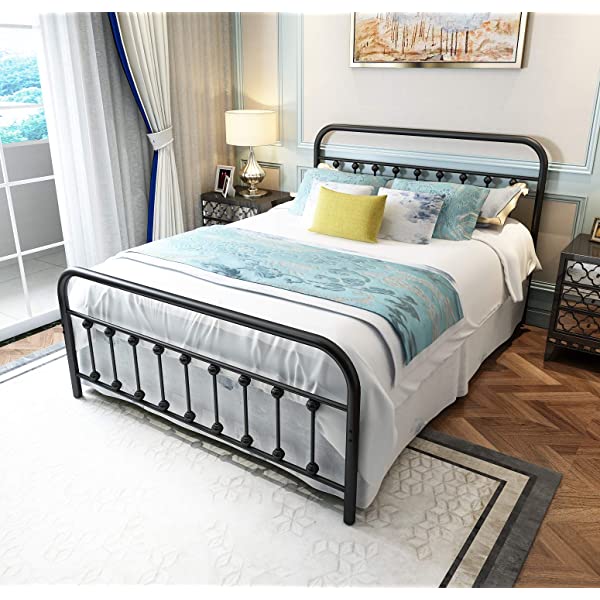 Black Metal Bed Frame Full Size with Headboard and Footboard Single Platform Mattress Base,Metal Tube and Iron-Art Bed(Full,Black) Full Black