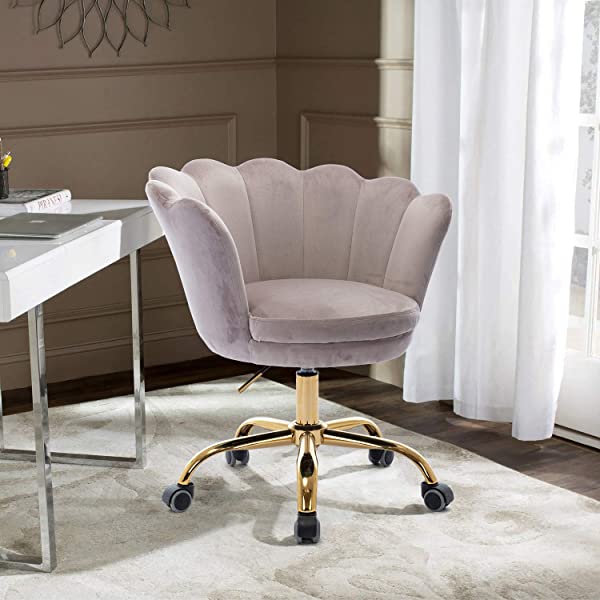 MTFY Modern Home Office Swivel Chair, Shell Desk Chair with Adjustable Height, Upholstered Ergonomic Computer Desk Chair Leisure Task Chair Accent Armchair for Office, Living Room,Bedroom (Beige)