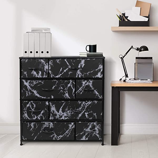 Sorbus Dresser with 8 Drawers - Furniture Storage Chest Tower Unit for Bedroom, Hallway, Closet, Office Organization - Steel Frame, Wood Top, Easy Pull Fabric Bins (White)