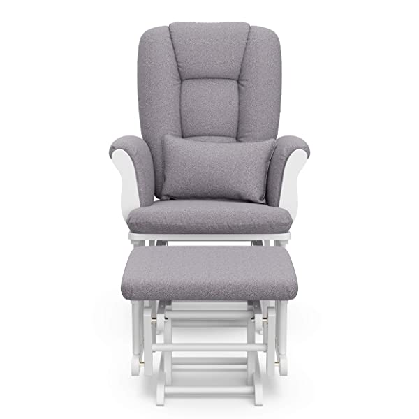 Storkcraft Tuscany Custom Glider and Ottoman with Free Lumbar Pillow, Black/Grey, Cleanable Upholstered Comfort Rocking Nursery Chair with Ottoman Black/Gray