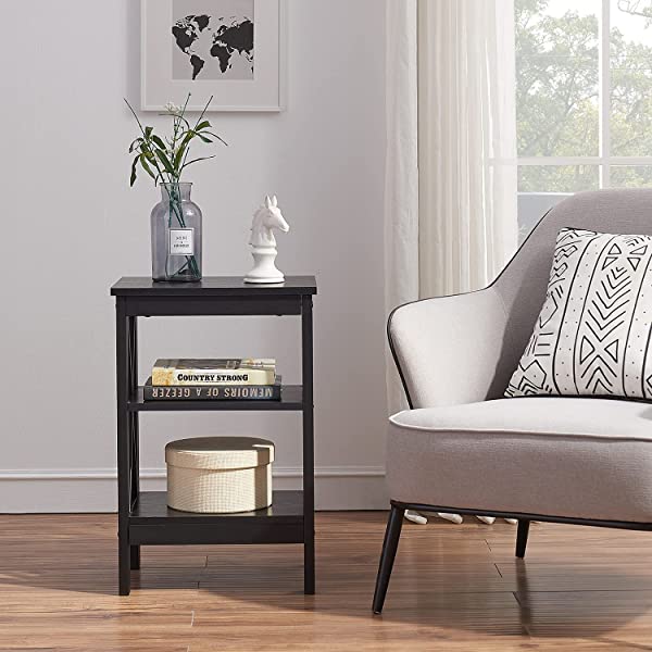 VECELO Modern Versatile Nightstands X-Design Side End Table Night Stand Storage Shelf with Bin Drawer for Living Room Bedroom, Brown+Black Brown+black Modern
