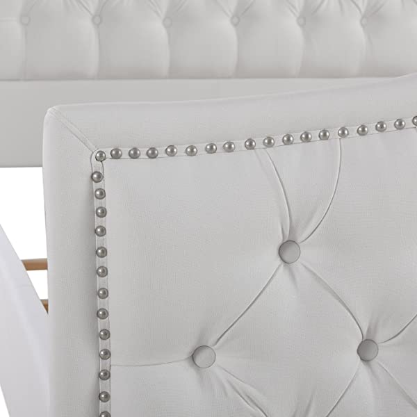 Jennifer Taylor Home Marcella Collection Queen Wingback Tufted Hand-Applied Nail Heads Upholstered Bed, Antique White Antique White Queen