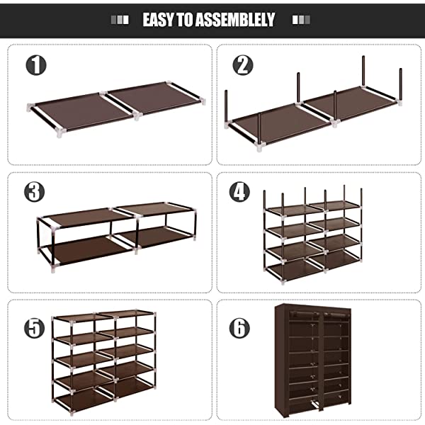 ERONE Shoe Rack Storage Organizer , 28 Pairs Portable Double Row with Nonwoven Fabric Cover Shoe Rack Cabinet for Closet (Black)