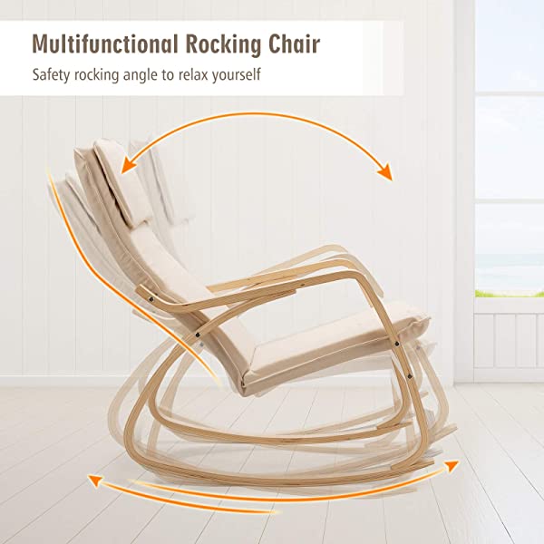 Giantex Rocking Chair with Removable Upholstered Cushion, Stable Wooden Frame Relaxing Modern Leisure Armchair Suitable for Living Room, Bedroom, Balcony, Nursery Room Ergonomic Chair(1, Beige) 1 Beige