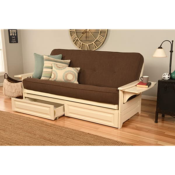 Kodiak Furniture Futon Set, Full, White Suede Navy