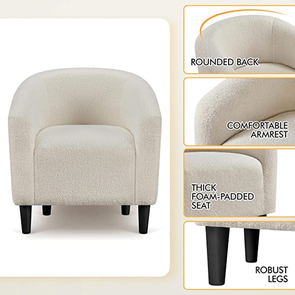Yaheetech Set of 2 Modern Style Accent Barrel Chair Upholstered Chair Arm Chair Club Chair for Living Room Bedroom Reception Room Office Ivory
