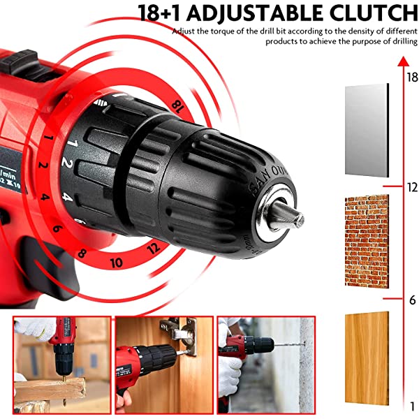 Dedeo Tool Set with Drill, 108Pcs Cordless Drill Household Power Tools Set with 16.8V Lithium Driver Claw Hammer Wrenches Pliers DIY Accessories Tool Kit Medium