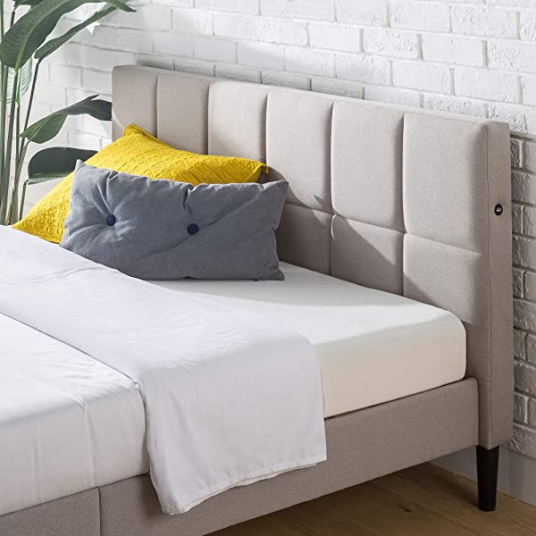 ZINUS Lottie Upholstered Platform Bed Frame / Mattress Foundation / Wood Slat Support / No Box Spring Needed / Easy Assembly, Grey, Queen Grey Queen Standard