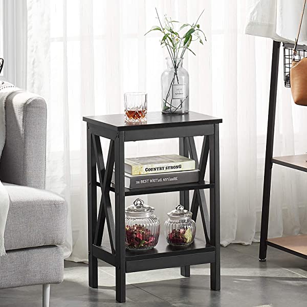 VECELO Modern Versatile Nightstands X-Design Side End Table Night Stand Storage Shelf with Bin Drawer for Living Room Bedroom, Brown+Black Brown+black Modern