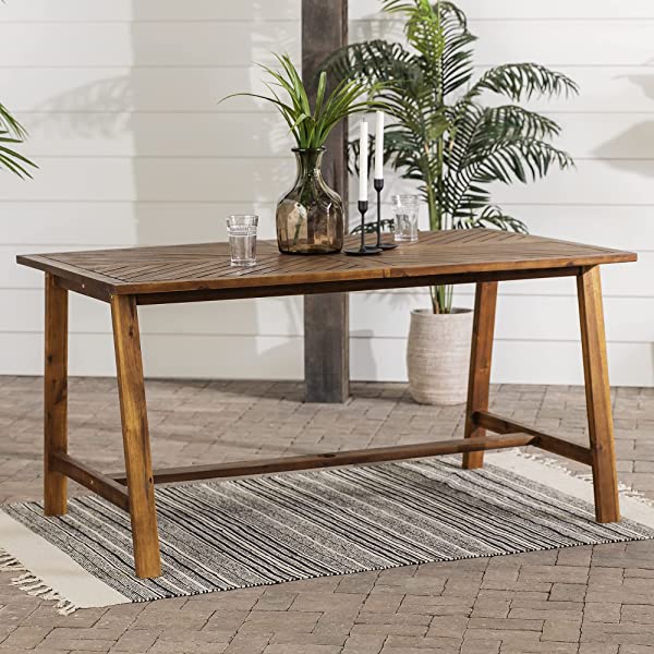 Walker Edison 5 Person Outdoor Wood Chevron Patio Furniture Dining Set Table Chairs Bench All Weather Backyard Conversation Garden Poolside Balcony, 4 Piece, Brown Brown 4 Piece Dining Set