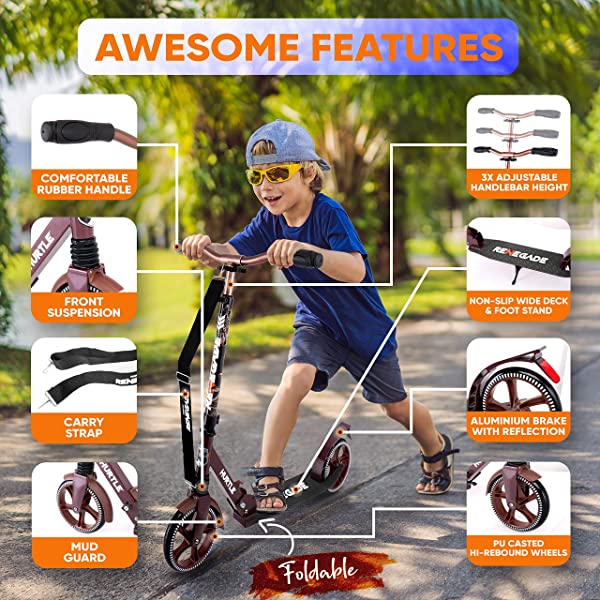 Hurtle Scooter – Scooter for Teenager – Kick Scooter – 2 Wheel Scooter with Adjustable T-Bar Handlebar – Folding Adult Kick Scooter with Alloy Anti-Slip Deck Pink