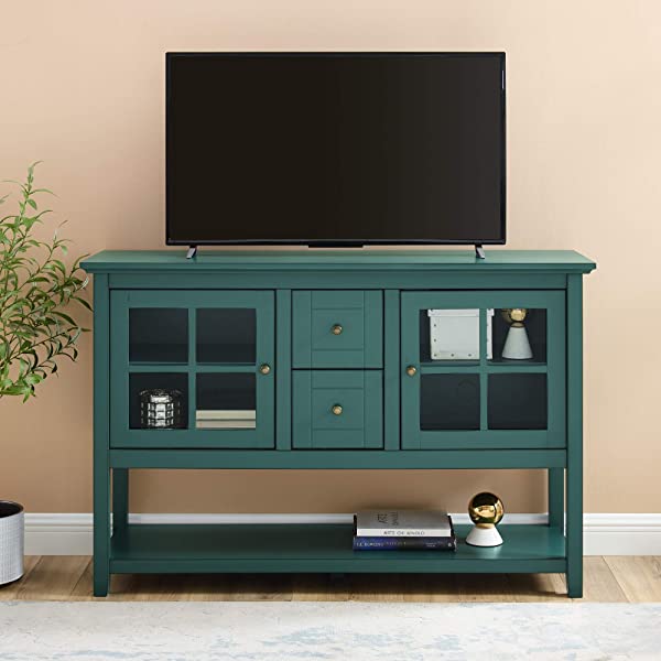 Walker Edison Charlotte Classic Glass Door Storage Buffet, 52 Inch, Espresso Espresso 52 Inch