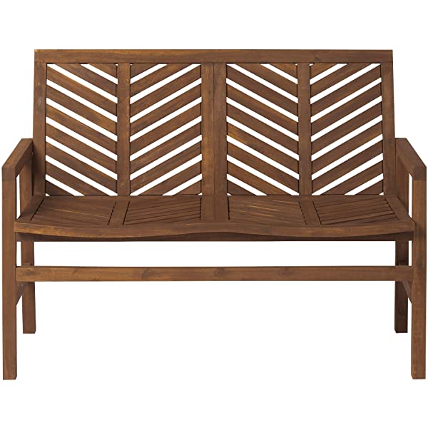 Walker Edison 5 Person Outdoor Wood Chevron Patio Furniture Dining Set Table Chairs Bench All Weather Backyard Conversation Garden Poolside Balcony, 4 Piece, Brown Brown 4 Piece Dining Set