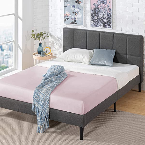 ZINUS Lottie Upholstered Platform Bed Frame / Mattress Foundation / Wood Slat Support / No Box Spring Needed / Easy Assembly, Grey, Queen Grey Queen Standard