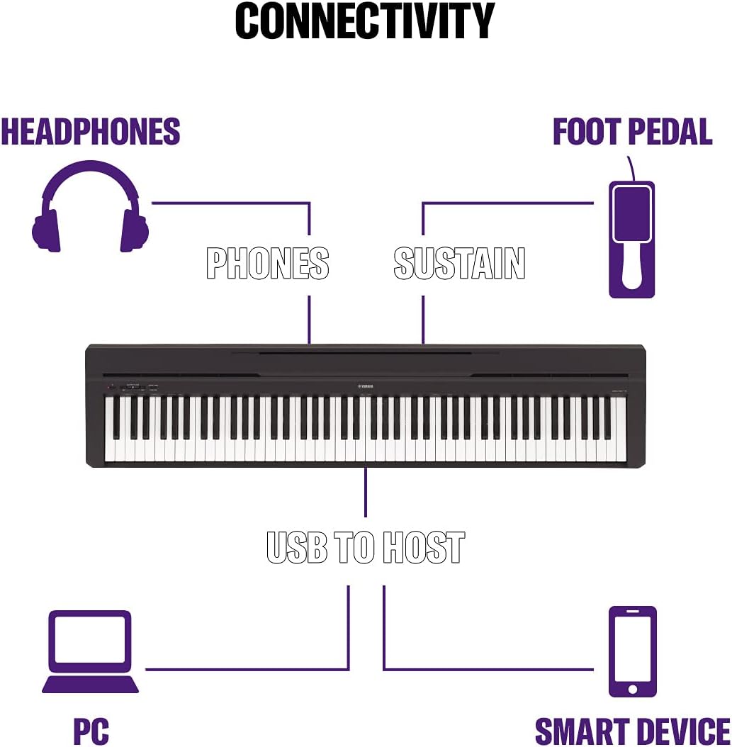YAMAHA P-45B Digital Piano - Light and Portable Piano for Hobbyists and Beginners, in Black