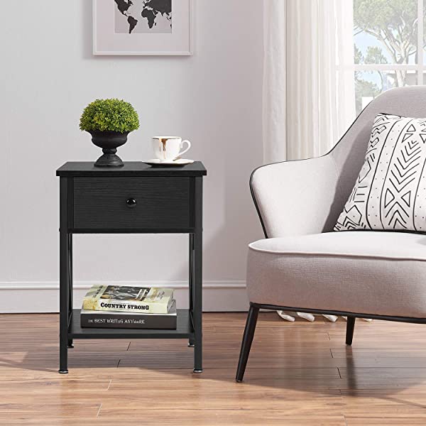VECELO Modern Versatile Nightstands X-Design Side End Table Night Stand Storage Shelf with Bin Drawer for Living Room Bedroom, Brown+Black Brown+black Modern