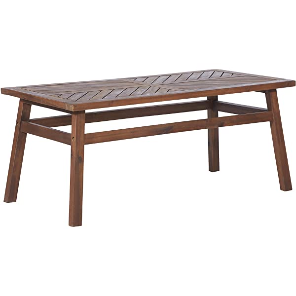 Walker Edison 5 Person Outdoor Wood Chevron Patio Furniture Dining Set Table Chairs Bench All Weather Backyard Conversation Garden Poolside Balcony, 4 Piece, Brown Brown 4 Piece Dining Set