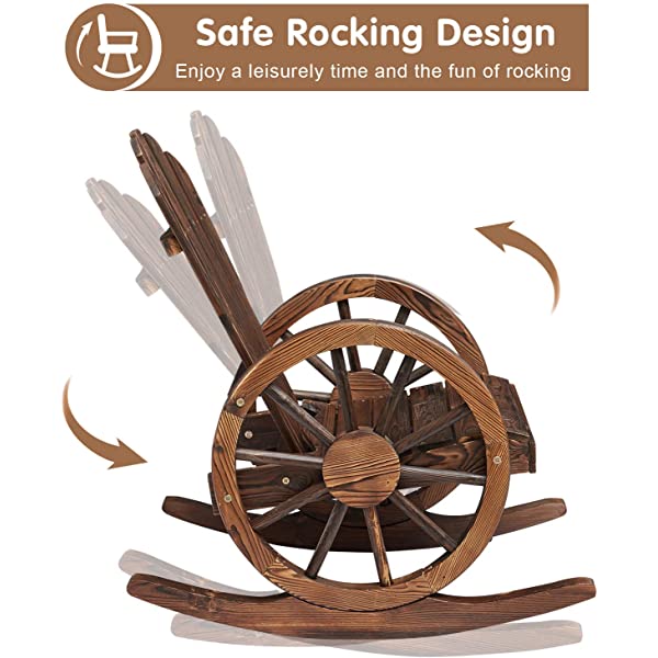 Kinsunny Rustic Wood Wagon Rocking Chair Outdoor Patio Lounge Rocker Set with Wheel Armrest for Garden, Country, Yard 1pc