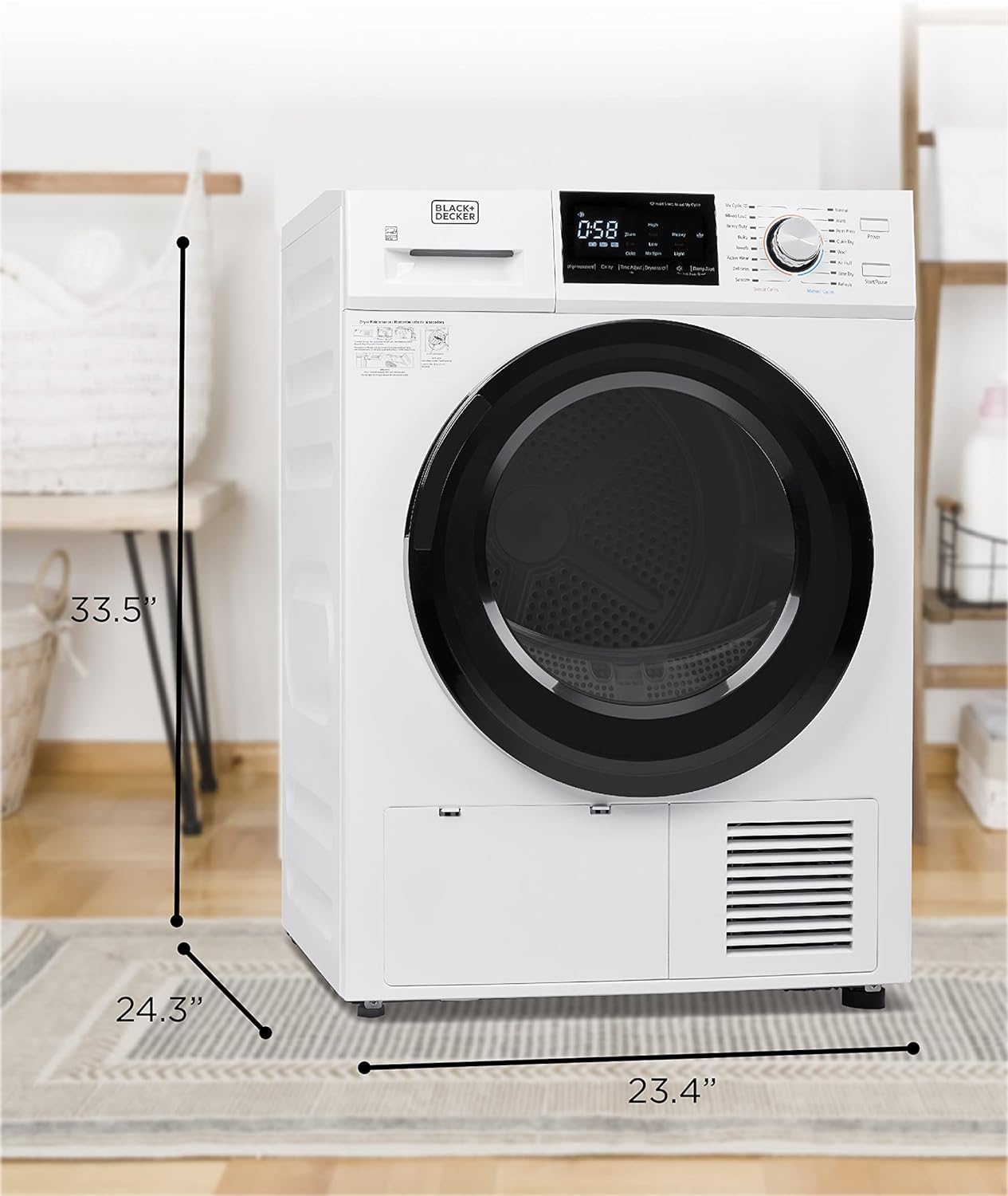 BLACK+DECKER BCED37 Compact Dryer for Standard Wall Outlet, Small, 4 Modes, Load Volume 13.2 lbs., White