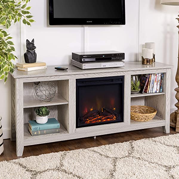 Walker Edison Wren Classic 4 Cubby TV Stand for TVs up to 65 Inches, 58 Inch, Black Black 58 InchTV Stand