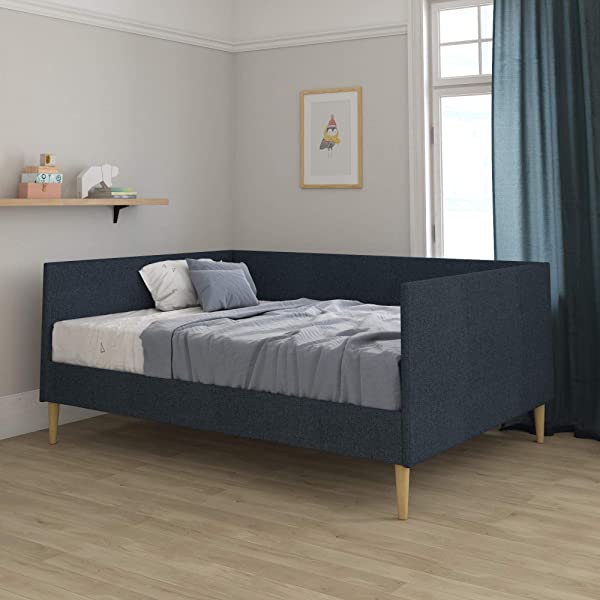 DHP Franklin Mid Century Upholstered Daybed, Sofa Bed, Twin Size Frame, Tan Linen Linen Twin Tan