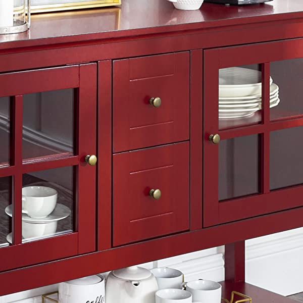 Walker Edison Charlotte Classic Glass Door Storage Buffet, 52 Inch, Espresso Espresso 52 Inch