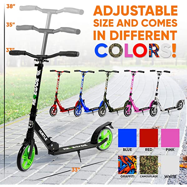 Hurtle Scooter – Scooter for Teenager – Kick Scooter – 2 Wheel Scooter with Adjustable T-Bar Handlebar – Folding Adult Kick Scooter with Alloy Anti-Slip Deck Pink