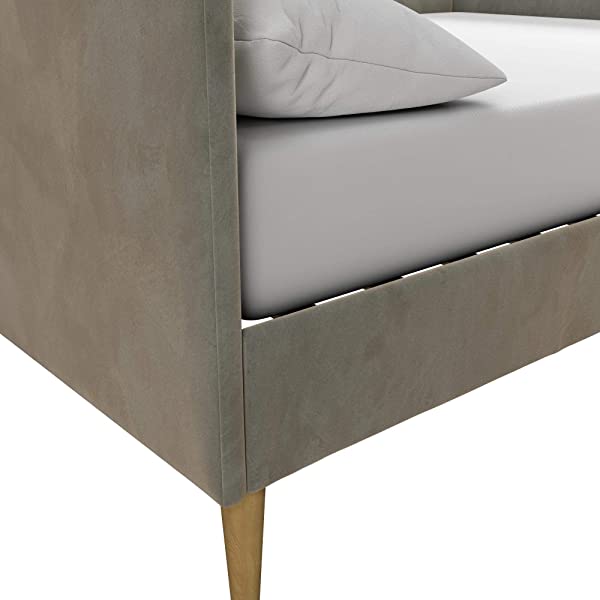 DHP Franklin Mid Century Upholstered Daybed, Sofa Bed, Twin Size Frame, Tan Linen Linen Twin Tan