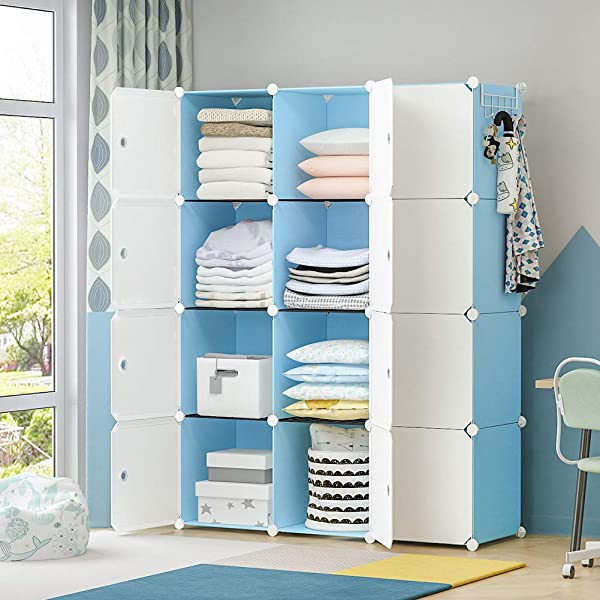 YOZO Cube Storage Organzier Portable Closet Wardrobe Bedroom Dresser (71x14x71 inches) Portable Closet Cube Shelf Armoire Pantry Cabinet, 25 Cubes, Blue 25Cubes Blue