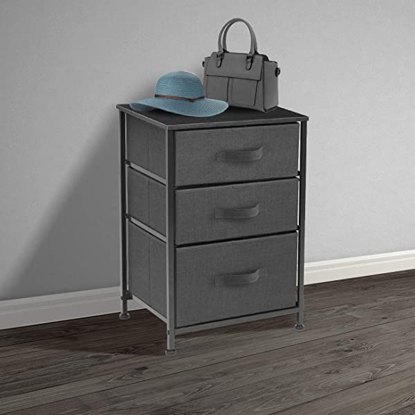 Sorbus Nightstand with 3 Drawers - Bedside Furniture & Accent End Table Chest for Home, Bedroom Accessories, Office, College Dorm, Steel Frame, Wood Top, Easy Pull Fabric Bins (Gray) Grey