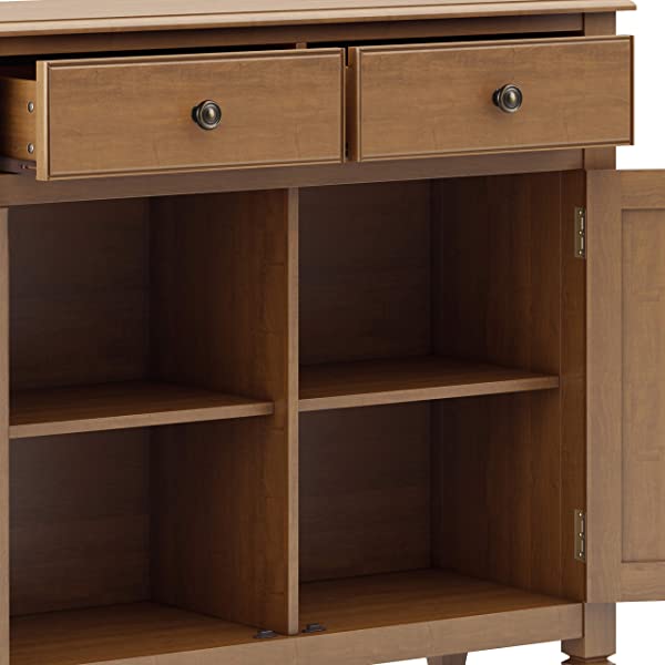 SIMPLIHOME Connaught SOLID WOOD 40 inch Wide Transitional Entryway Storage Cabinet in Dark Chestnut Brown, with 2 Drawers, 2 Doors, Adjustable Shelves