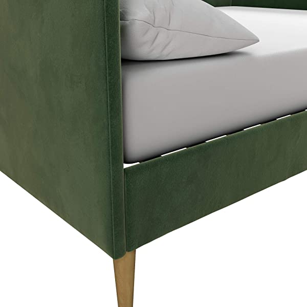 DHP Franklin Mid Century Upholstered Daybed, Sofa Bed, Twin Size Frame, Tan Linen Linen Twin Tan