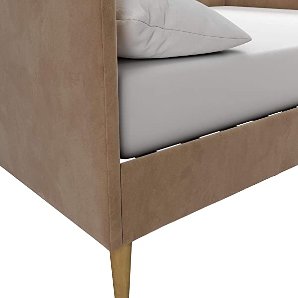 DHP Franklin Mid Century Upholstered Daybed, Sofa Bed, Twin Size Frame, Tan Linen Linen Twin Tan